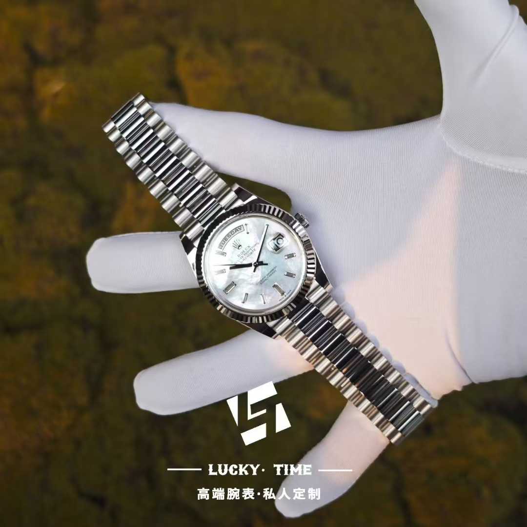 【Custom】 Rolex DD228239 White Mother‑of‑Pearl T‑Square Diamond Dial – White Gold Style 40mm