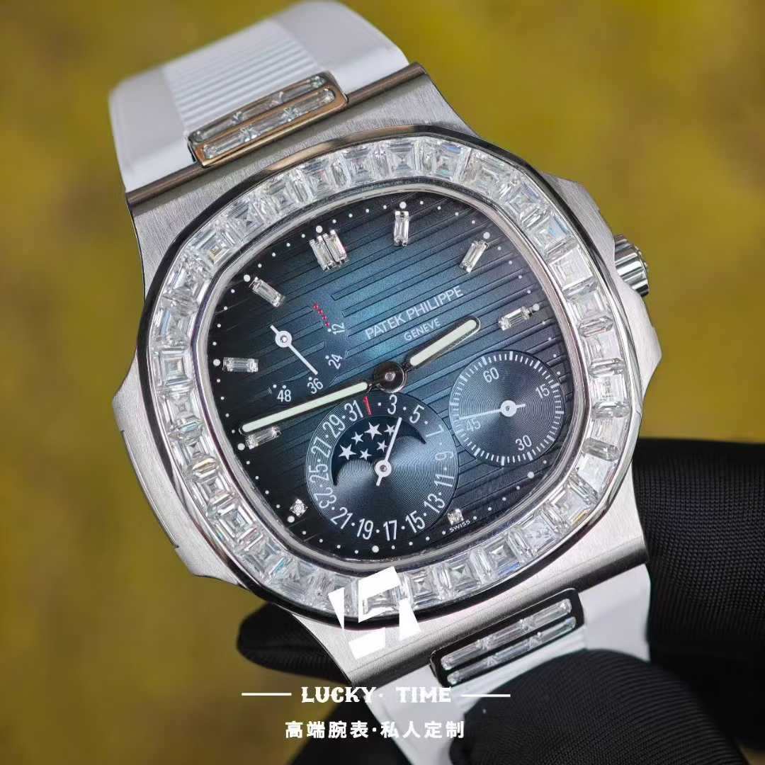 【Luckytime Customization】 PP5712 Upgraded to Diamond‑Set 5724 Moonphase Nautilus